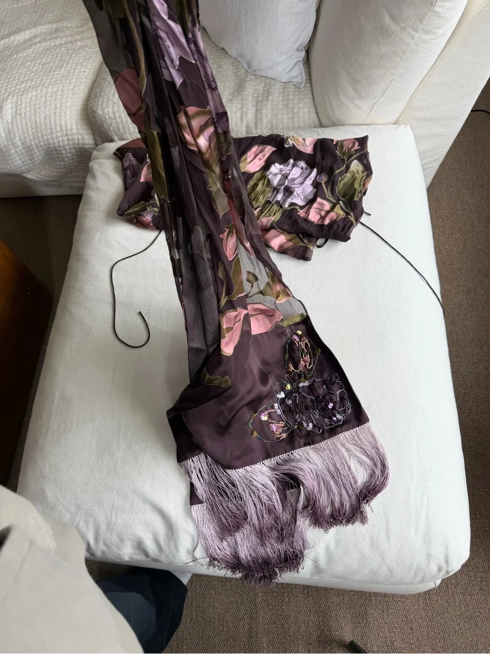 Malin Ladeus Vintage Purple Silk Slip Dress + Matching Silk Fringe Pareo
